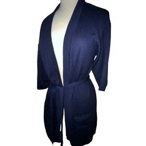 Vince 100% Cashmere Blue Long Oversized Open Front Belt Cardigan Women's Size L